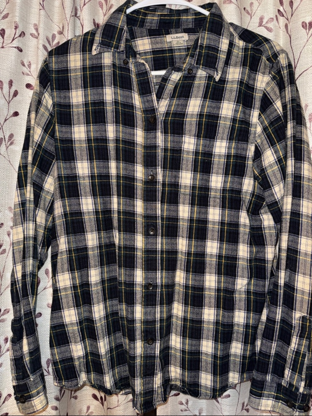 L.L. Bean Men’s Navy, Green, Cream & Yellow Plaid Button-Down Shirt